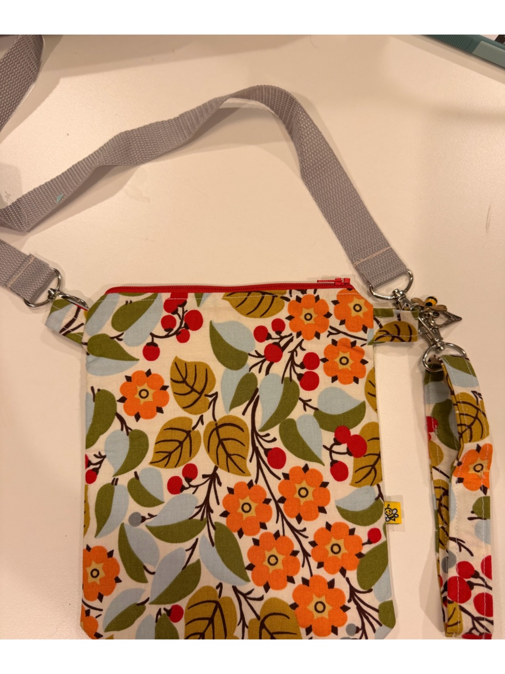 Floral Print Crossbody Bag in Orange & Green